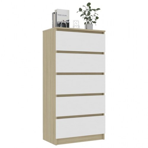 Kommode 60x35x121 cm konstrueret træ hvid og sonoma-eg
