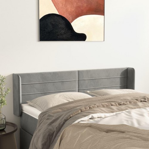 Sengegavl med kanter 147x16x78/88 cm - fløjl, lysegrå