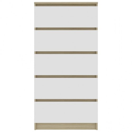 Kommode 60x35x121 cm konstrueret træ hvid og sonoma-eg