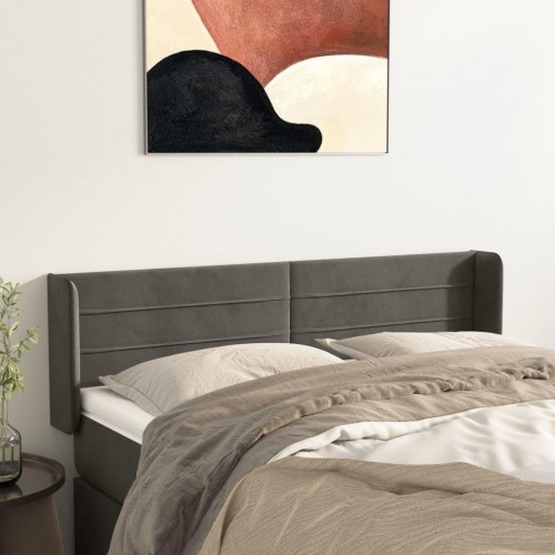 Sengegavl med kanter i fløjl - 147x16x78/88 cm, mørkegrå