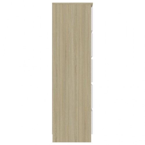 Kommode 60x35x121 cm konstrueret træ hvid og sonoma-eg