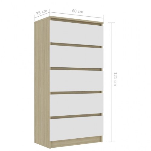 Kommode 60x35x121 cm konstrueret træ hvid og sonoma-eg