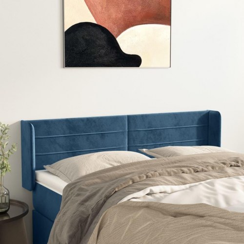 Sengegavl med kanter i fløjl - 147×16×78/88 cm, mørkeblå