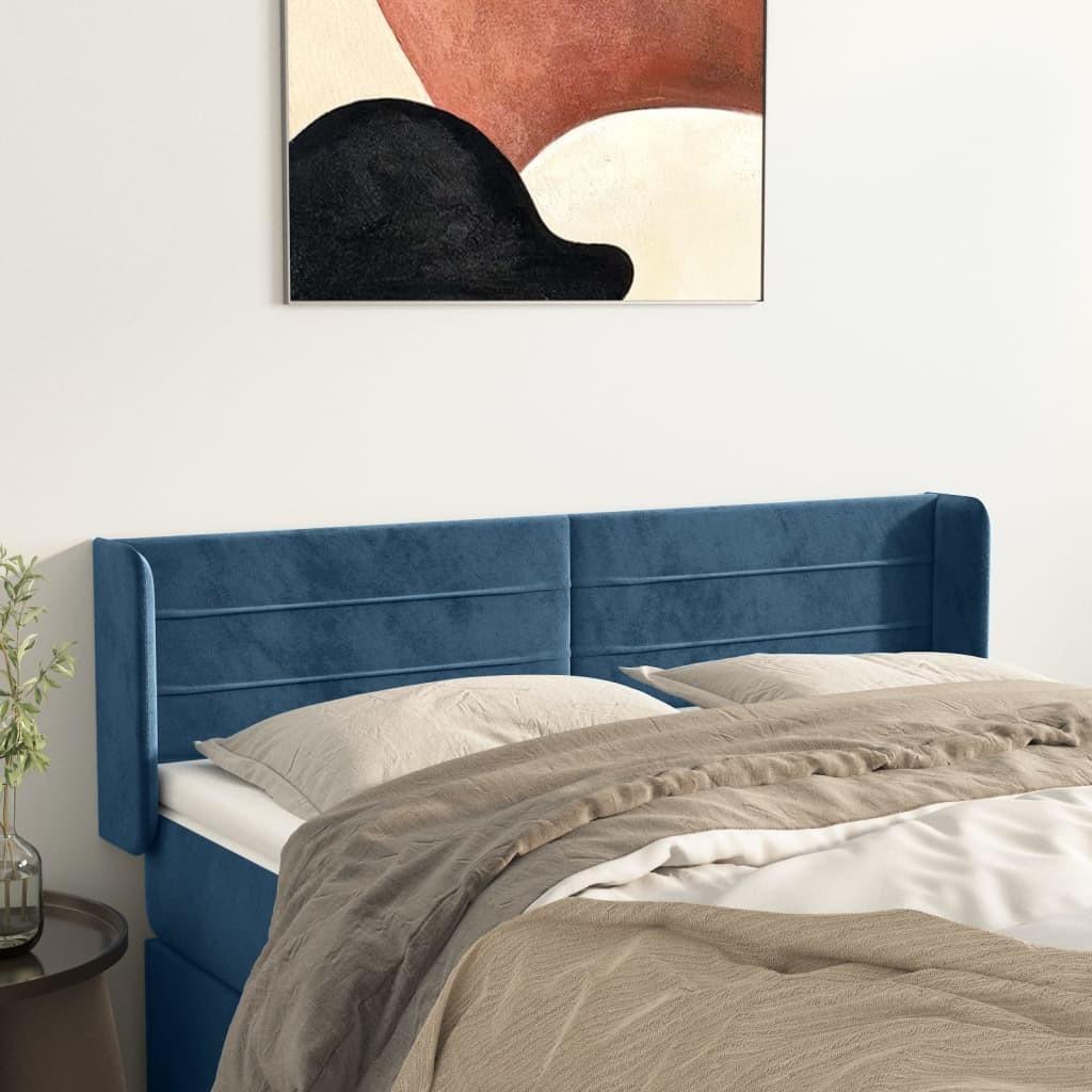 Sengegavl med kanter i fløjl - 147×16×78/88 cm, mørkeblå