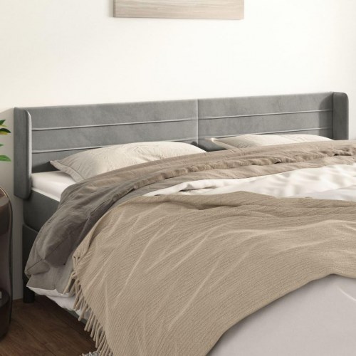 Sengegavl med kanter 163×16×78/88 cm - fløjl, lysegrå