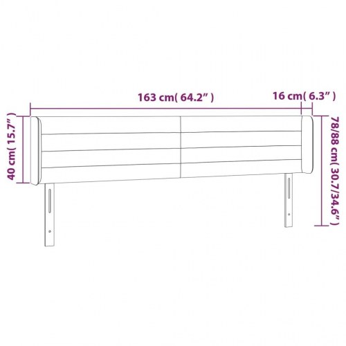 Sengegavl med kanter 163×16×78/88 cm - fløjl, lysegrå