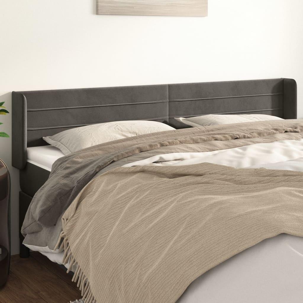 Sengegavl med kanter 163×16×78/88 cm - fløjl, mørkegrå