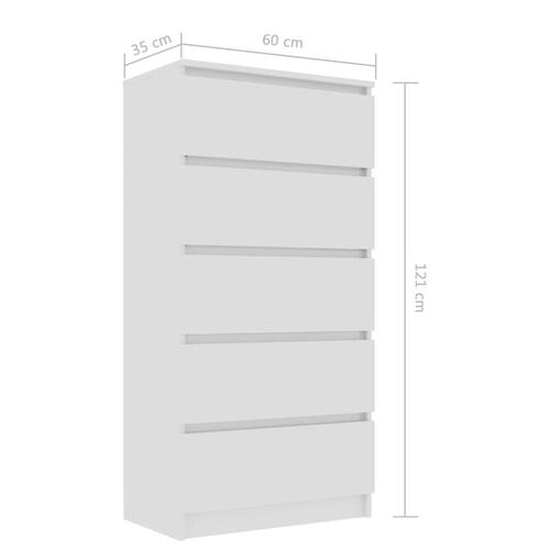 Kommode 60x35x121 cm spånplade hvid højglans