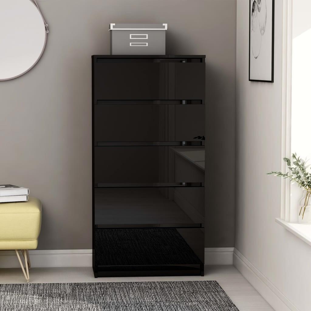 Kommode 60x35x121 cm konstrueret træ sort højglans