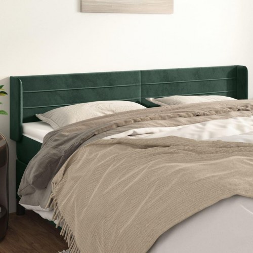 Sengegavl med kanter 203×16×78/88 cm - fløjl, mørkegrøn