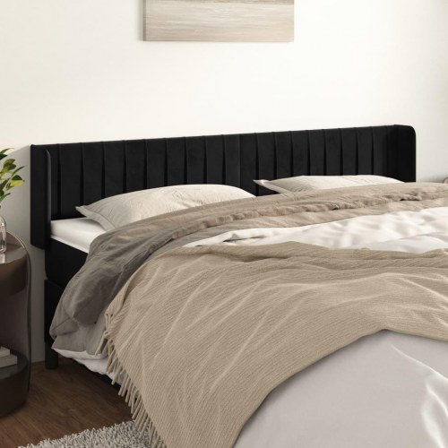 Sengegavl med kanter i sort fløjl - 163 x 16 x 78/88 cm