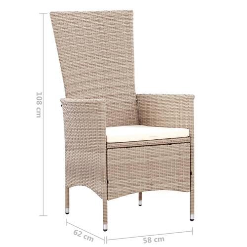 Udendørs spisebordssæt 7 dele med hynder polyrattan beige