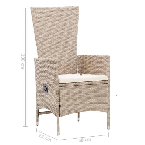 Udendørs spisebordssæt 7 dele med hynder polyrattan beige