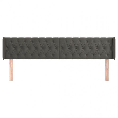 Sengegavl med kanter 203 x 16 x 78/88 cm fløjl - mørkegrå