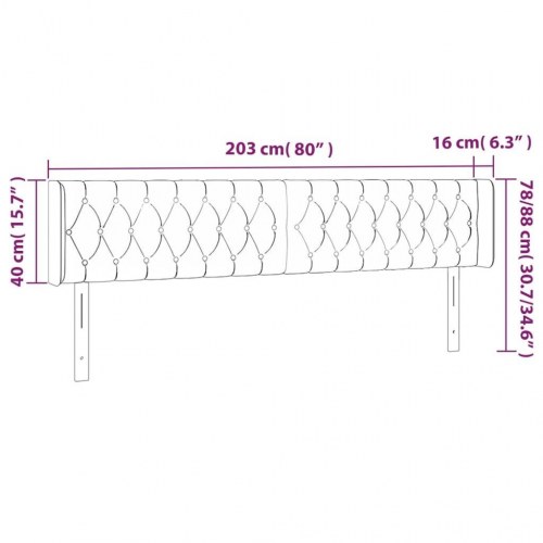 Sengegavl med kanter 203 x 16 x 78/88 cm fløjl - mørkegrå