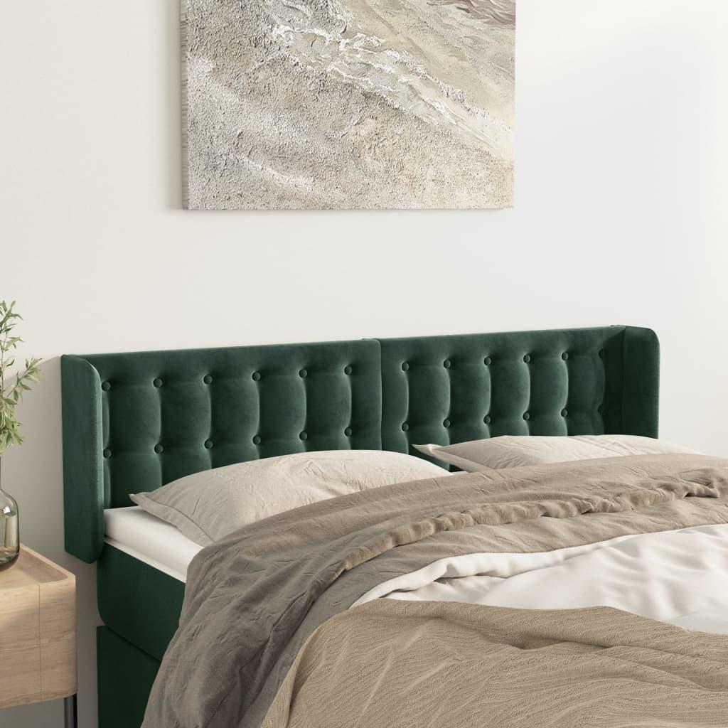 Sengegavl med kanter i fløjl - 147×16×78/88 cm, mørkegrøn