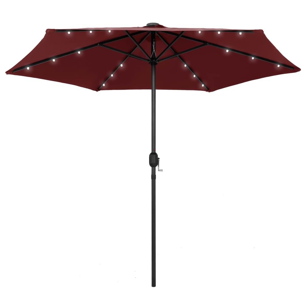 Udendørs parasol med LED-lys og aluminiumsstang 270 cm bordeaux