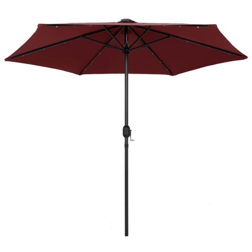 Udendørs parasol med LED-lys og aluminiumsstang 270 cm bordeaux