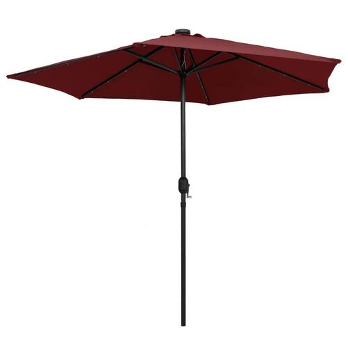 Udendørs parasol med LED-lys og aluminiumsstang 270 cm bordeaux
