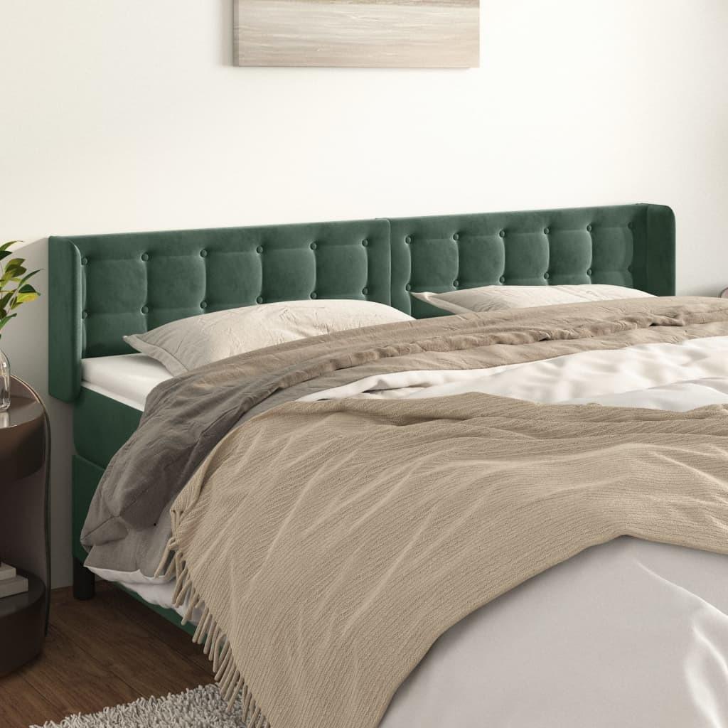 Sengegavl med kanter i fløjl - 203×16×78/88 cm, mørkegrøn