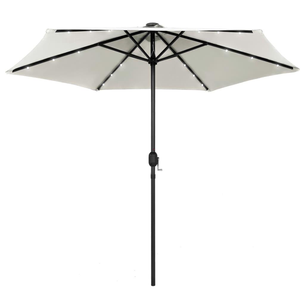 Udendørs parasol med LED-lys og aluminiumsstang 270 cm sandhvid