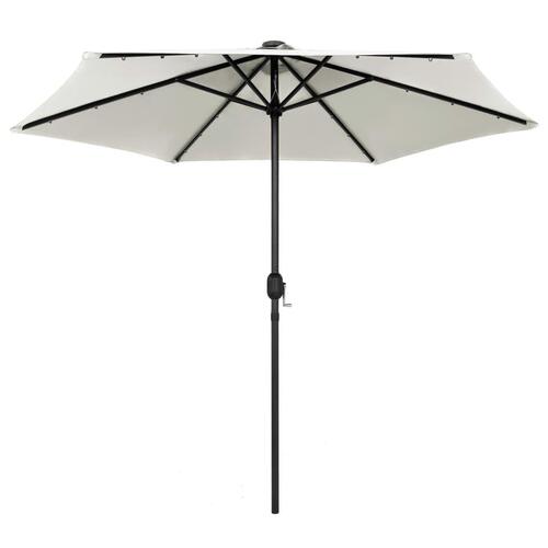 Udendørs parasol med LED-lys og aluminiumsstang 270 cm sandhvid