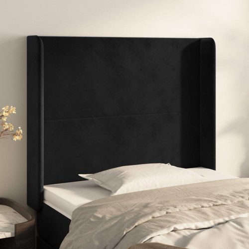 Sengegavl med kanter i fløjl - 93×16×118/128 cm, sort