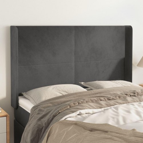 Sengegavl med kanter i fløjl - 147×16×118/128 cm, mørkegrå