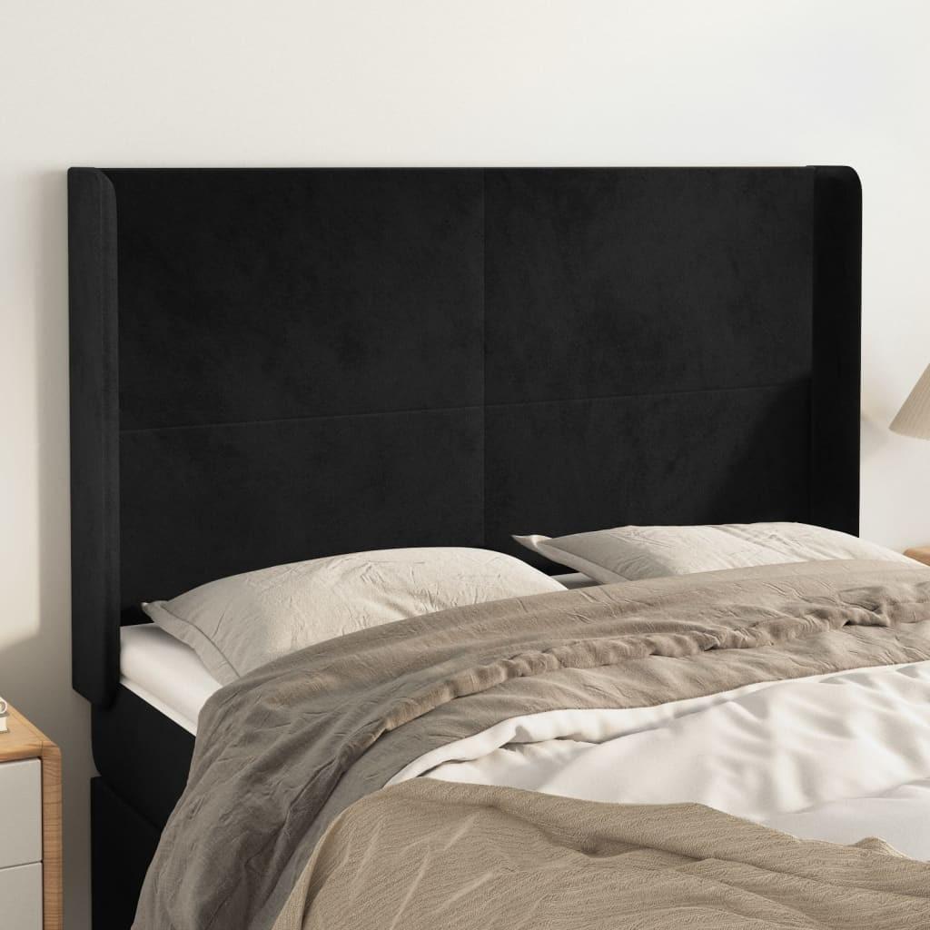 Sengegavl med kanter i fløjl - 147x16x118/128 cm, sort