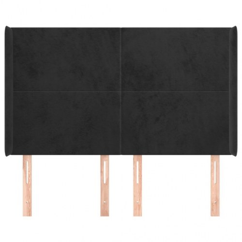 Sengegavl med kanter i fløjl - 147x16x118/128 cm, sort