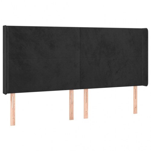 Sengegavl med kanter 183x16x118/128 cm - fløjl, sort