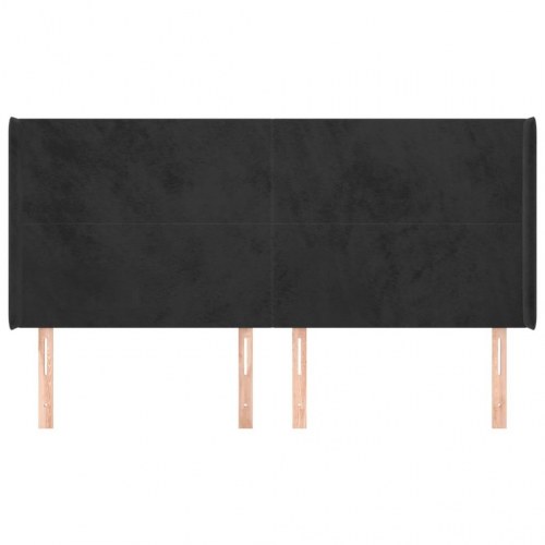 Sengegavl med kanter 183x16x118/128 cm - fløjl, sort