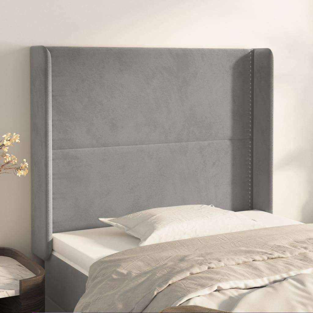 Sengegavl med kanter 83x16x118/128 cm fløjl lysegrå