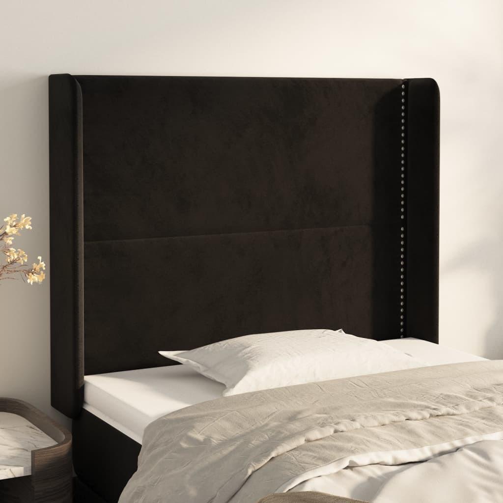 Sengegavl med kanter 83×16×118/128 cm - fløjl, sort