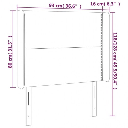 Sengegavl med kanter 93x16x118/128 cm fløjl lysegrå