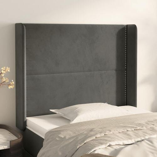 Sengegavl med kanter 103x16x118/128 cm fløjl mørkegrå