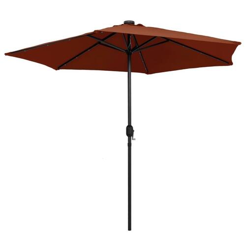 Udendørs parasol med LED-lys og aluminiumsstang 270 cm terracotta