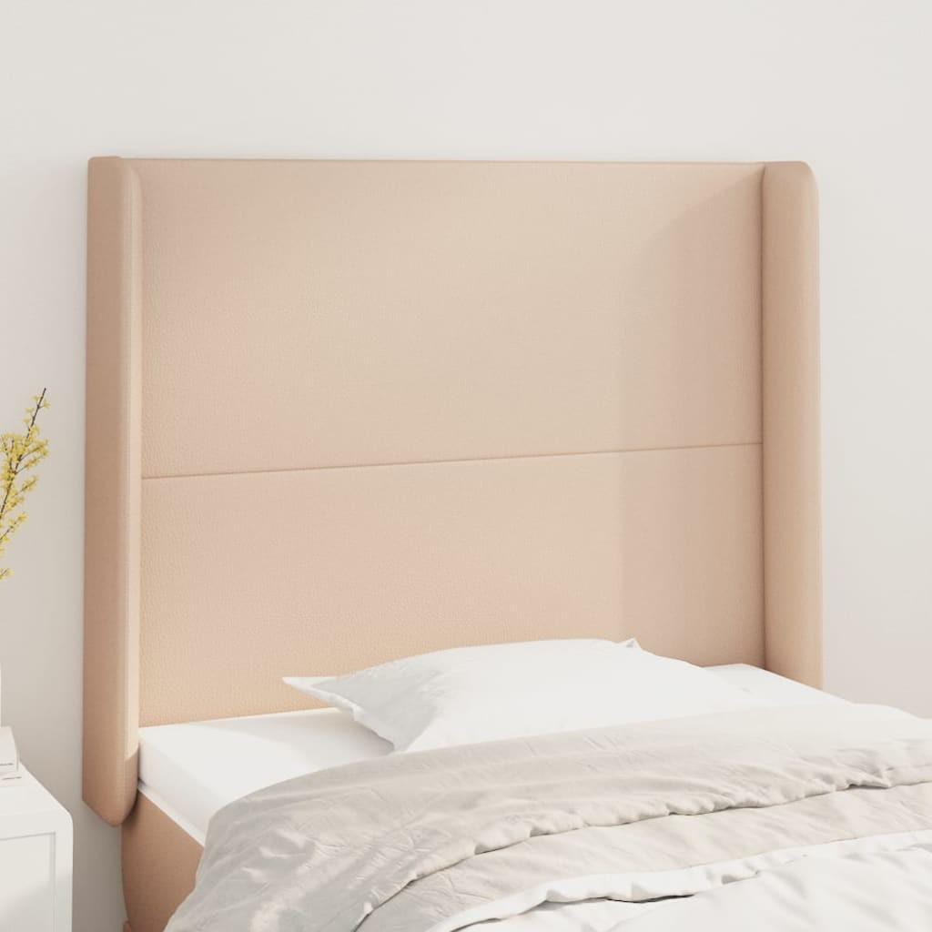 Sengegavl med kanter 103x16x118/128 cm - kunstlæder, cappuccino billede