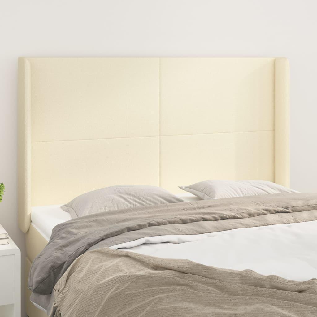 Sengegavl med kanter 147×16×118/128 cm - kunstlæder, creme