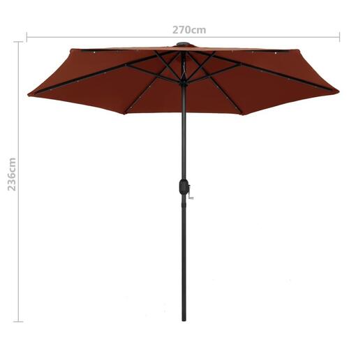 Udendørs parasol med LED-lys og aluminiumsstang 270 cm terracotta