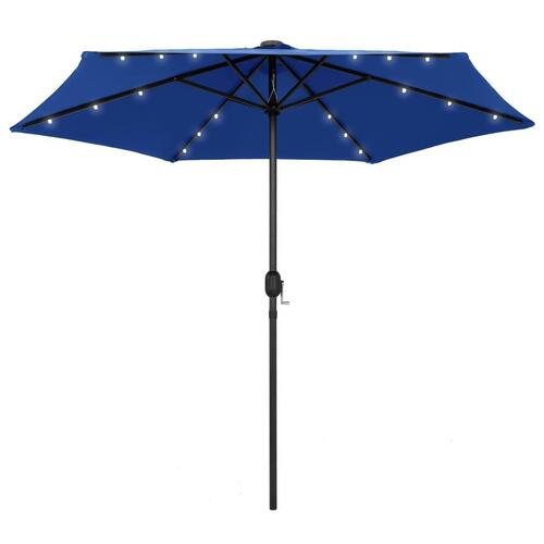 Udendørs parasol med LED-lys og aluminiumsstang 270 cm azurblå