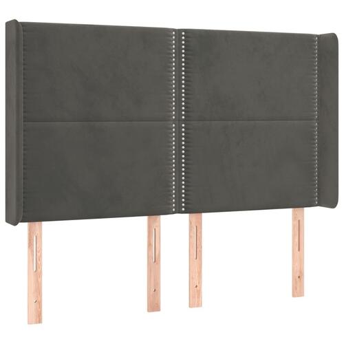 Sengegavl med kanter 147x16x118/128 cm fløjl mørkegrå