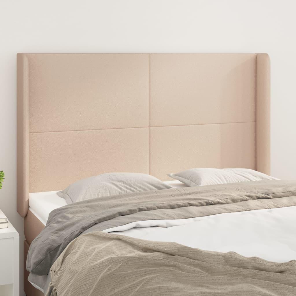 Sengegavl med kanter 147x16x118/128 cm kunstlæder cappuccino billede