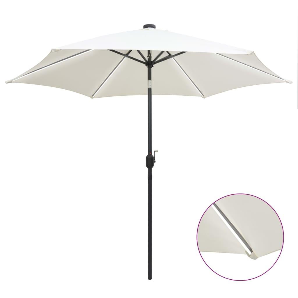 Parasol med LED-lys og aluminiumsstang 300 cm sandfarvet