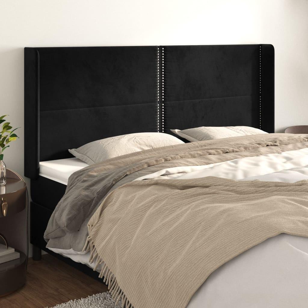 Sengegavl med kanter i fløjl - 163x16x118/128 cm, sort