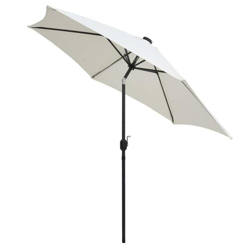 Parasol med LED-lys og aluminiumsstang 300 cm sandfarvet