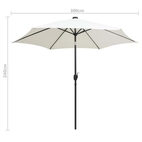 Parasol med LED-lys og aluminiumsstang 300 cm sandfarvet