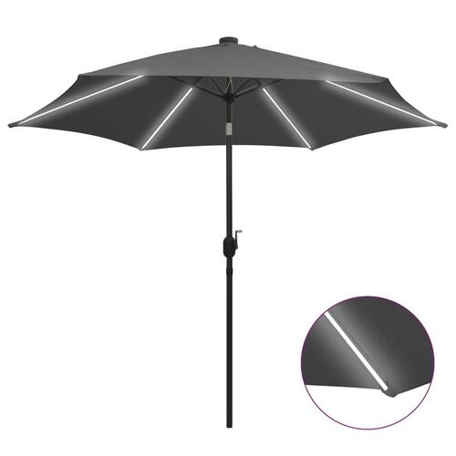 Parasol med LED-lys og aluminiumsstang 300 cm antracitgrå