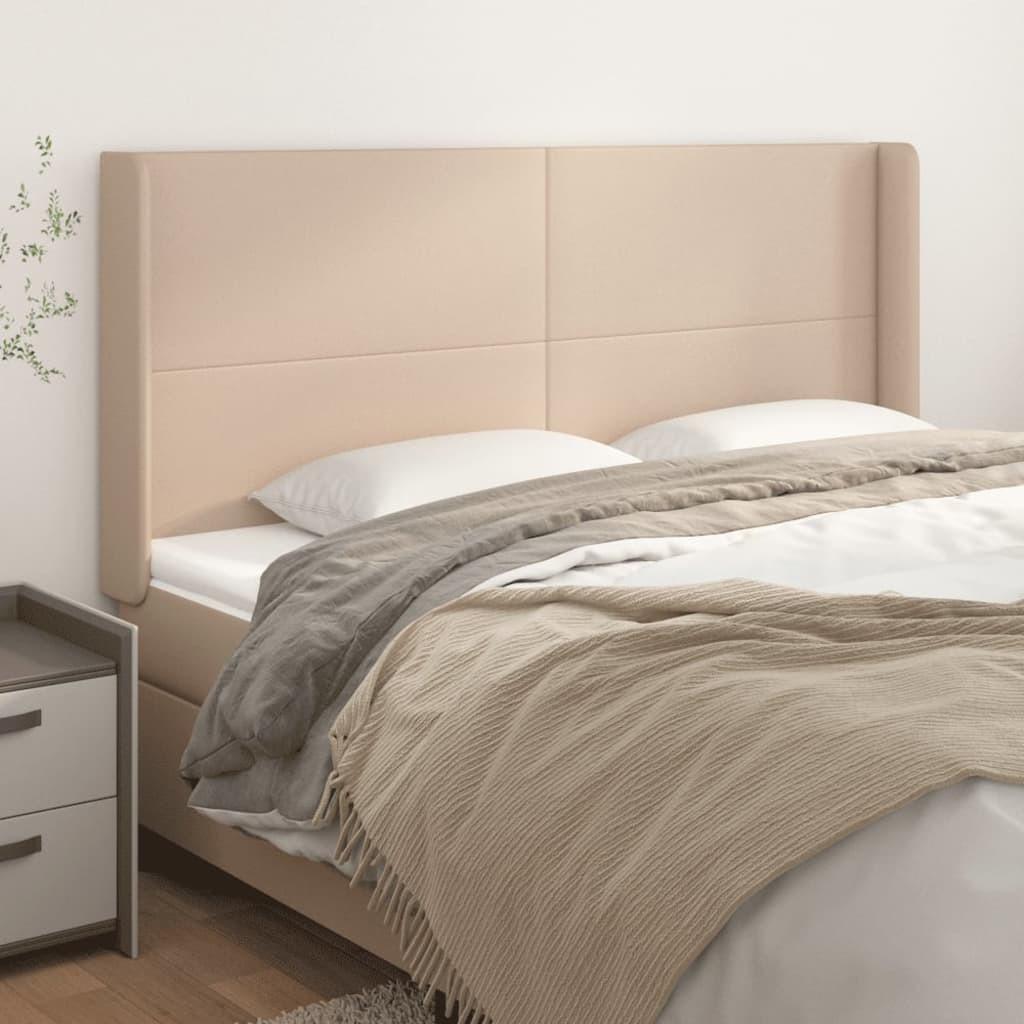 Sengegavl med kanter 183x16x118/128 cm - kunstlæder, cappuccino billede