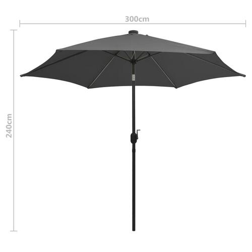 Parasol med LED-lys og aluminiumsstang 300 cm antracitgrå